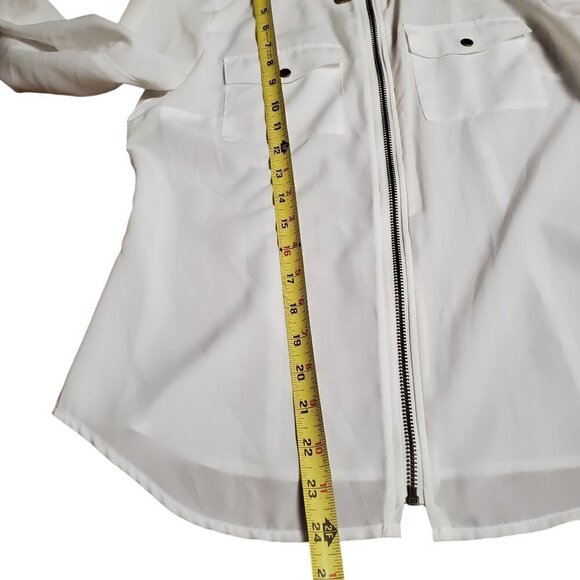 Michael Kors Womens White Long Sleeve Silver Zipper Shirt Top Size P/S - Picture 4 of 9
